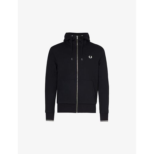 Mens Black Logo-embroidered Zip-up Cotton-blend Hoody