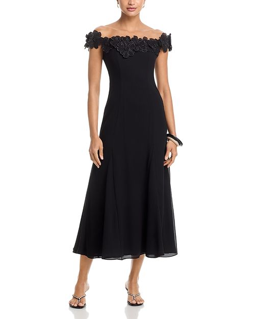 Applique Floral Off-the-Shoulder Midi Dress - Exclusive