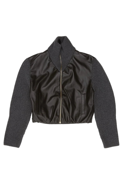 Wool and Leather Hybrid Jacket — Gray