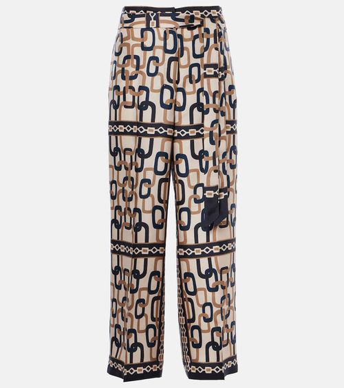 Brina printed silk twill wide-leg pants
