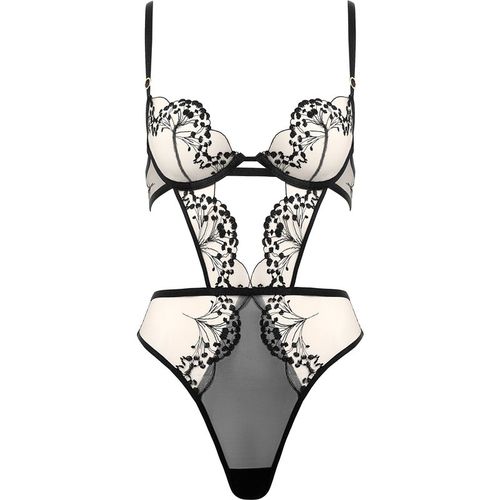 Marisa Embroidered Sheer Bodysuit Black
