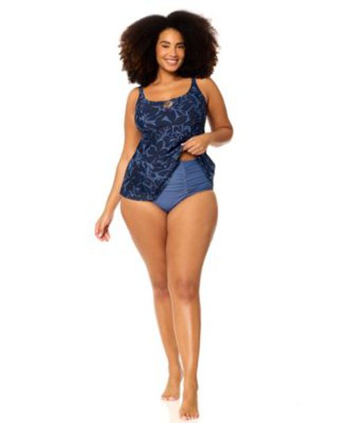 Womens Plus Size Shoreline Tankini Top Full Coverage Bottoms