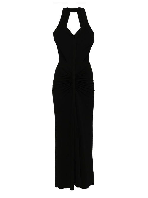 Open neck draped midi dress - Black