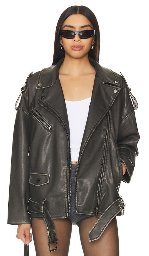 LIONESS Ace Biker Jacket in Charcoal. - L also in XXS, XS, S, M