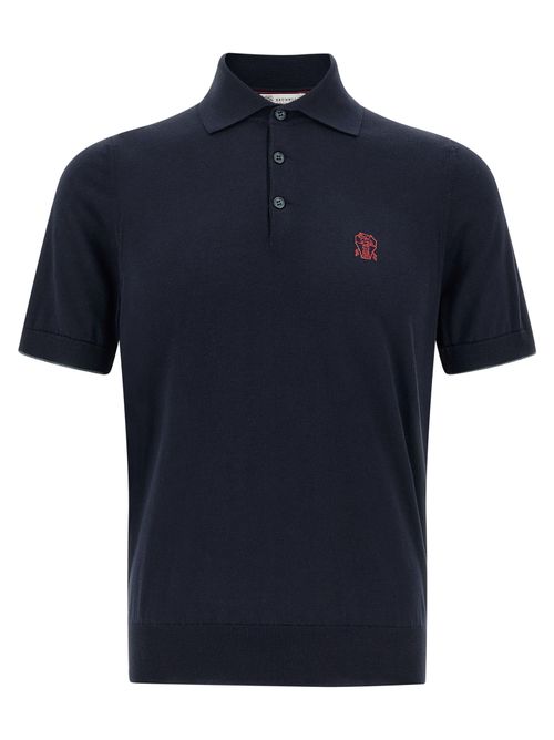 Logo-Embroidered Cotton Polo Shirt — Navy