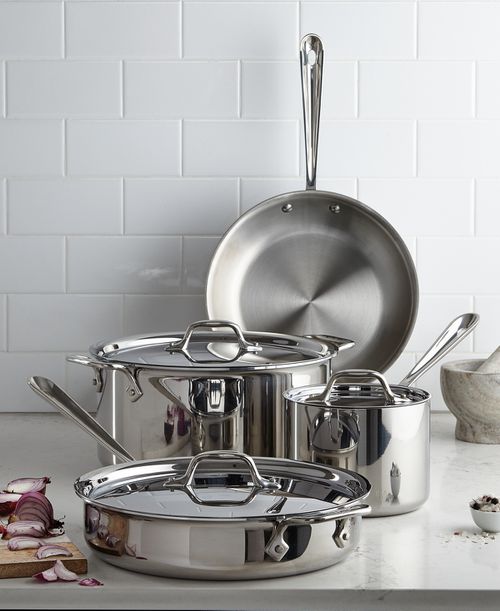 D3 Stainless Steel Cookware Set, Created for Macy's, 7 Piece - STAINLESS