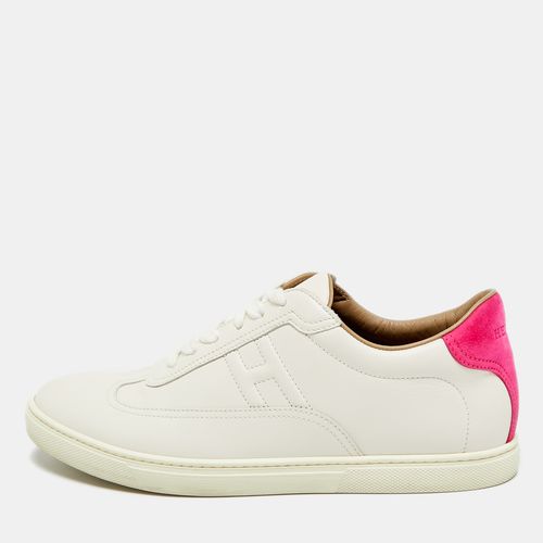 Hermes Quicker 40 White/Pink Leather and Suede Low Top Sneaker