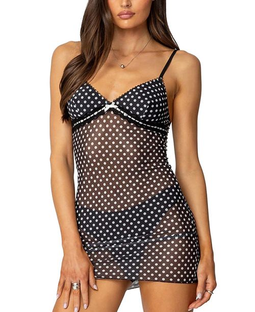 Polka Sheer Mesh Mini Dress