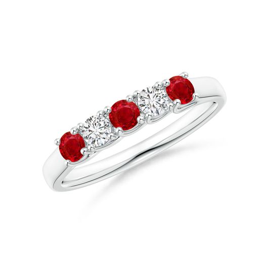 Angara 0.33 Carat Half Eternity Five Stone Ruby and Diamond Wedding Band in 14K White Gold