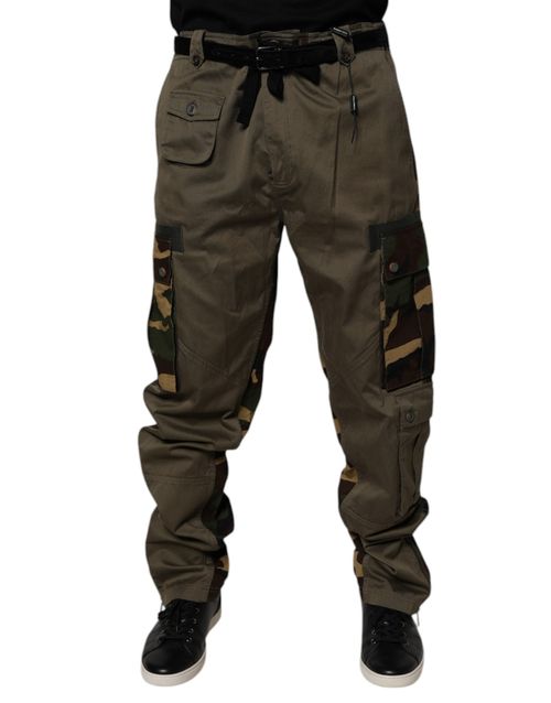 Patchwork Camouflage Cotton Cargo Pants — Multicolor