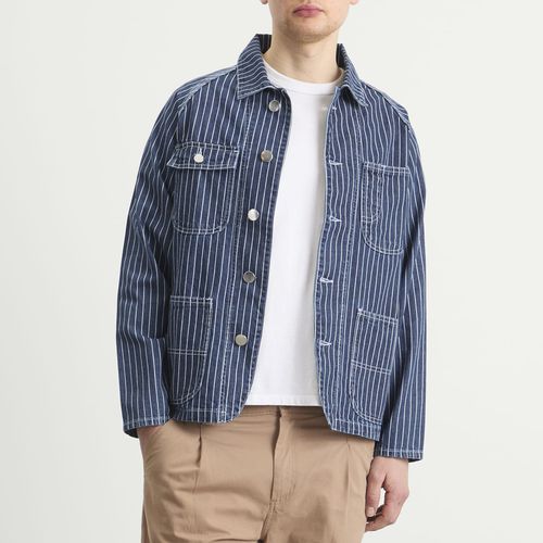 Men's Pinstripe Denim Coverall Jacket in Indigo