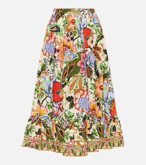 High-rise floral cotton midi skirt