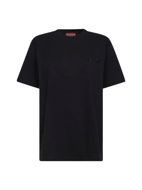 Beaded Horsebit Embroidery T-Shirt — Black