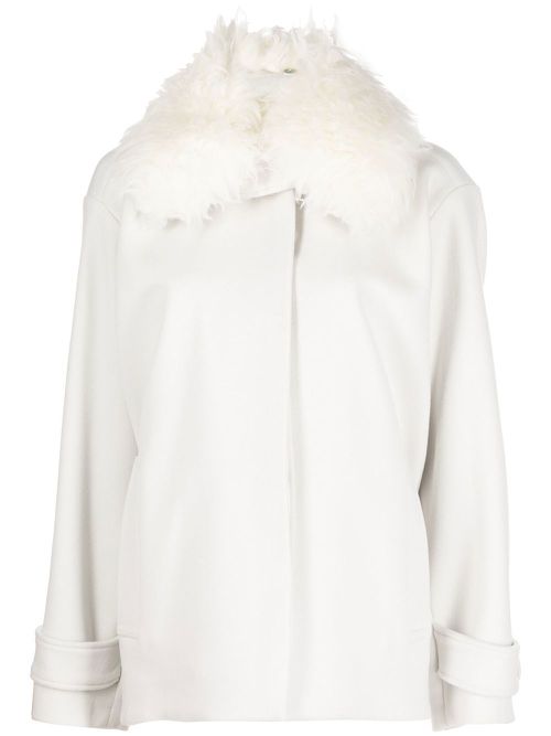 Faux-fur collar wool coat - Neutrals