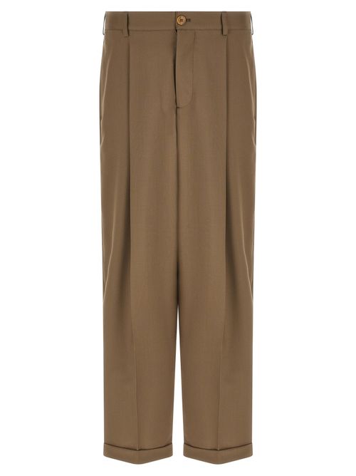 Virgin Wool Wide-Leg Trousers — Beige