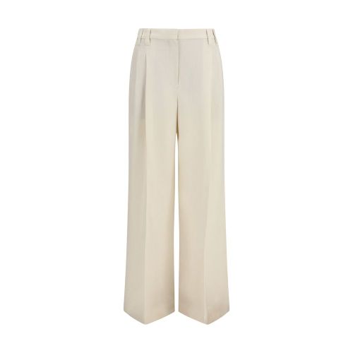Wide-Leg Viscose Twill Trousers — Beige