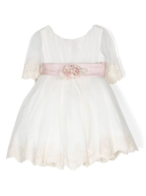 Floral-appliqué tulle dress - White