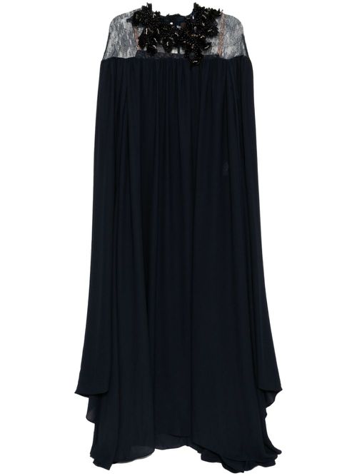 Crepe cape long dress - Blue