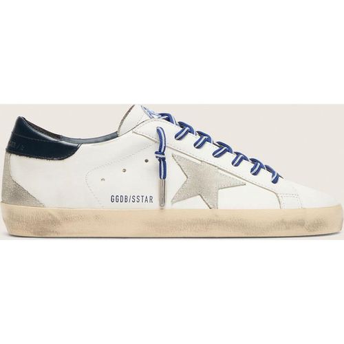 Golden Goose - Men's Super-star Ltd In White Leather With Suede Star And Blue Leather Heel Tab, Man