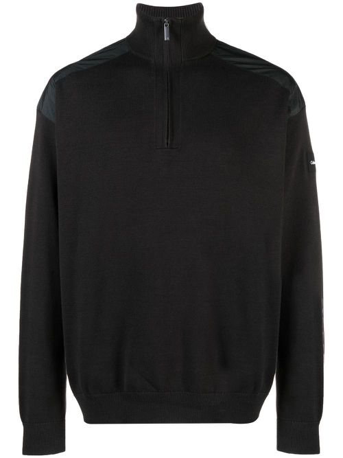 Cotton-blend quarter-zip jumper - Black