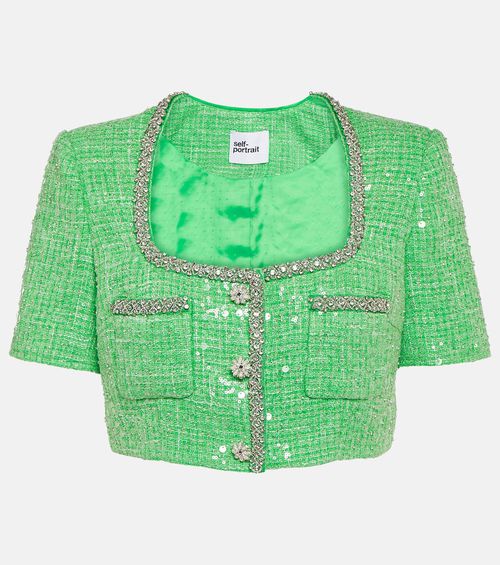 Self-Portrait Sequined embellished bouclé crop top