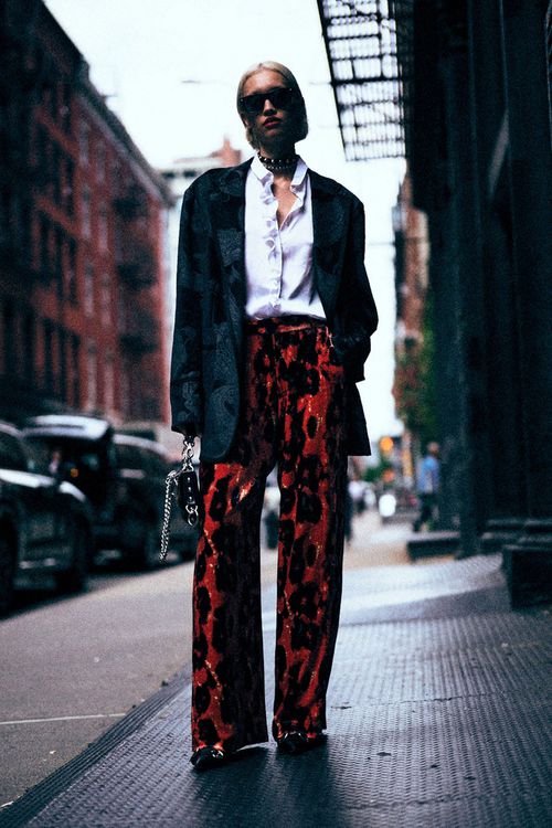 R13 Pleated Wide Leg Pant - Red Leopard