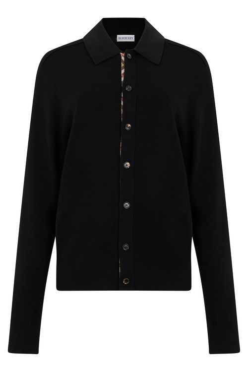Men's Long-Sleeve Wool Polo Shirt with Button Front