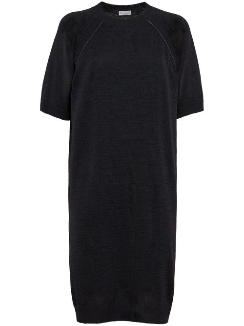 Fine-knit cotton T-shirt dress - Grey