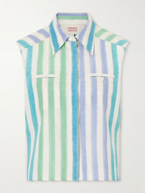 Ylenia Ikat Striped Cotton Shirt - Blue