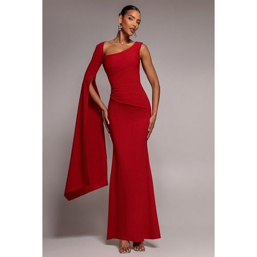 Goddiva One Shoulder Cape Sleeve Maxi Dress - Red