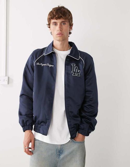 LA dodgers varsity bomber jacket in navy satin