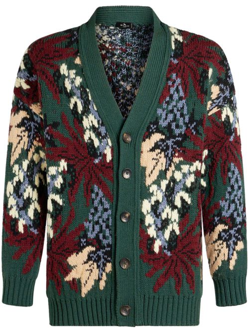V-neck jacquard cardigan - Green