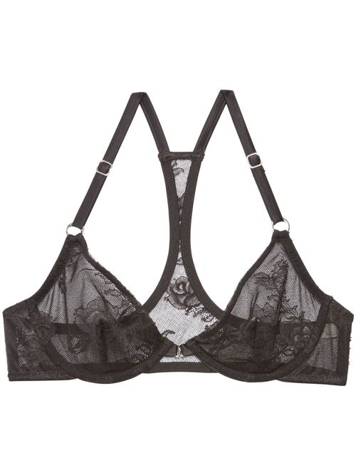 Bouquet floral-lace racerback bra - Black