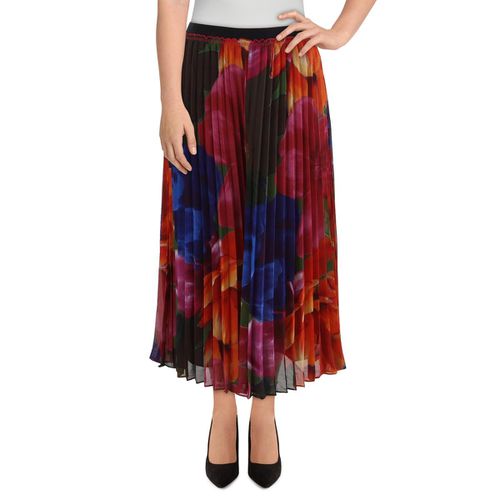Womens Floral Print Pleated Maxi Skirt