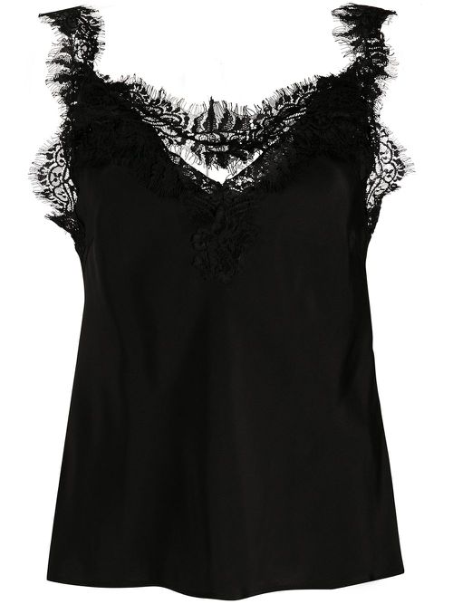 Lace panel silk blouse - Black