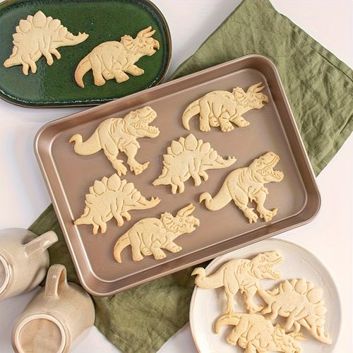 TEMU 3pcs Dinosaur Cookie Cutter Set, Fun Stamp Molds, Polymer Clay Embossing Tools, Dinosaur Cookie Stamps, Essential Kitchen Baking Accessories For
