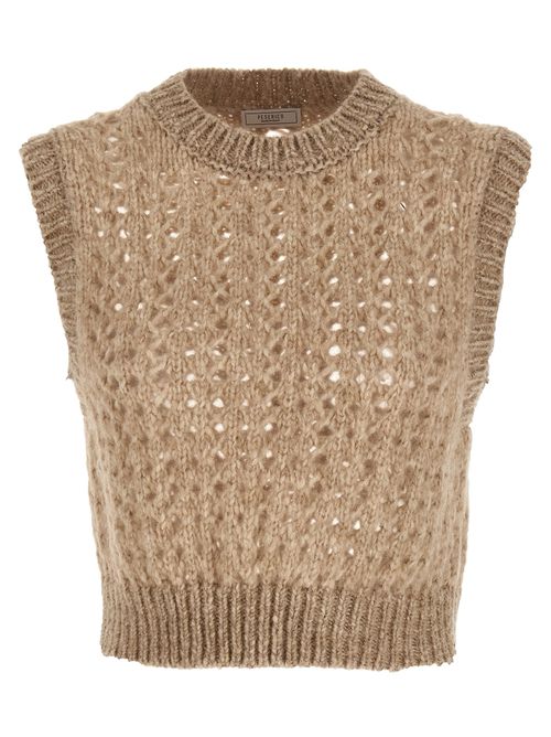 Lurex Tricot Vest Gilet Beige