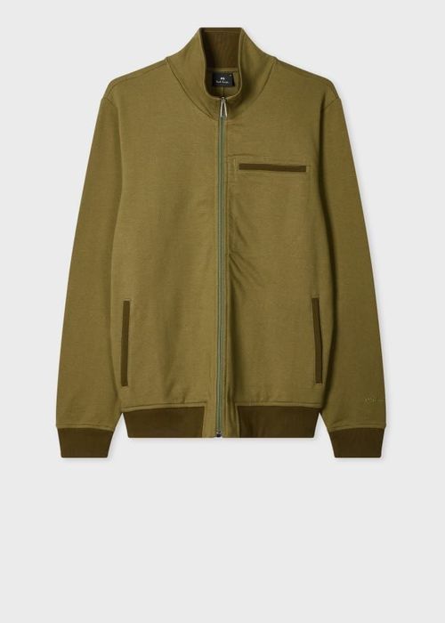 Cotton-Blend Khaki Zip Sweatshirt Green