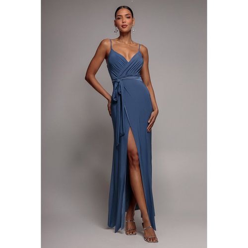 City Goddess Wrap Front Maxi Slip Dress With Waist Tie-Up - Cloudy Blue