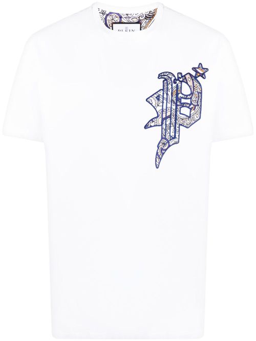 Paisley-print logo-patch T-shirt - White