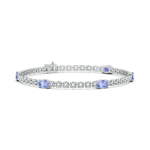 Angara 2.5 Carats Five Stone Oval Tanzanite Station Link Bracelet in 14K White Gold
