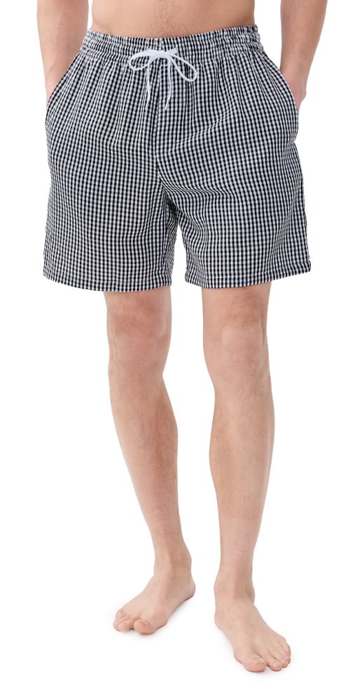 Checked Seersucker Swim Trunks Black
