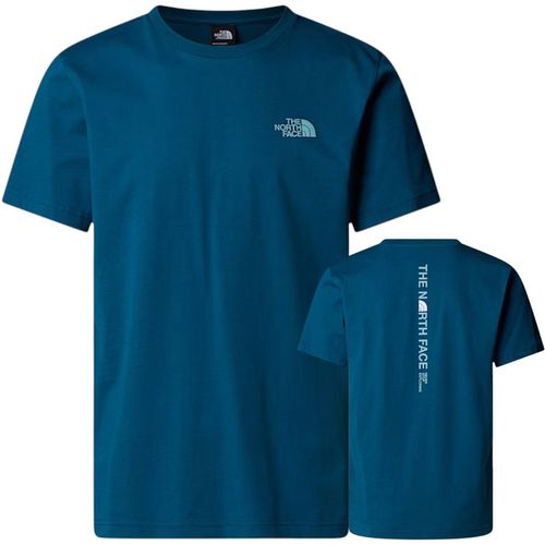 The North Face Mens M Vertical Logo SS T-Shirt Mineral Ink Blue Cotton - Sma