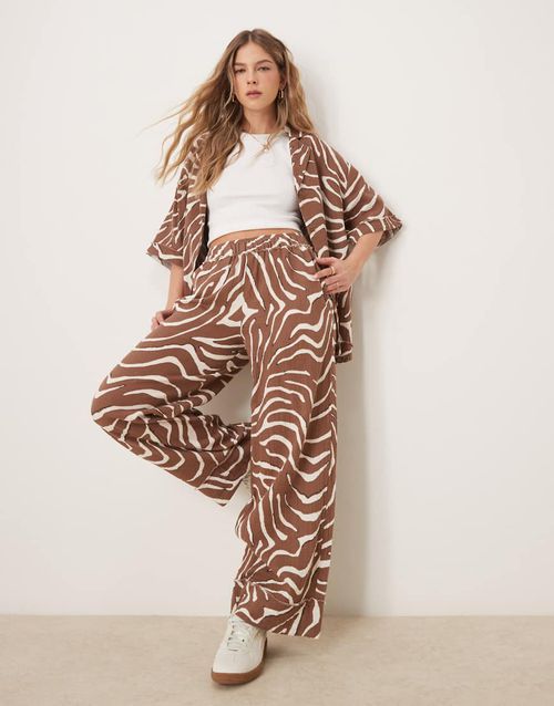 ASOS DESIGN cheesecloth pull-on pants with raw edge detail in zebra print - part of a set-Multi