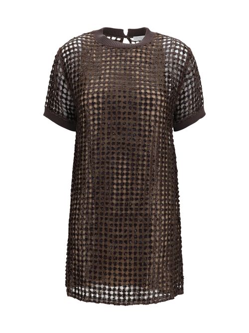 Sequin Mesh Dress — Brown