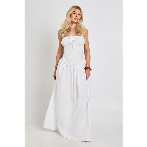 Boohoo Womens Cotton Poplin Milkmaid Maxi Dress - White