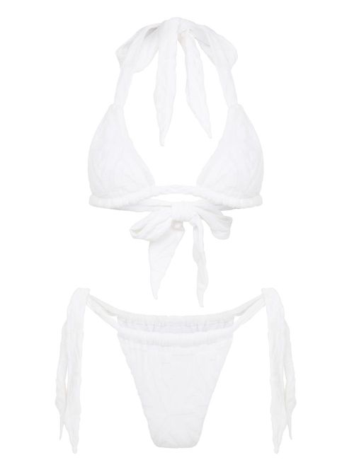 Towelling triangle bikini top - White