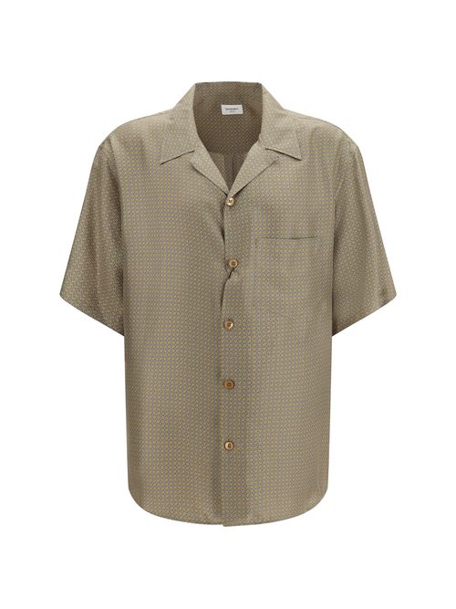 Silk Satin Geometric Pattern Shirt — Gold