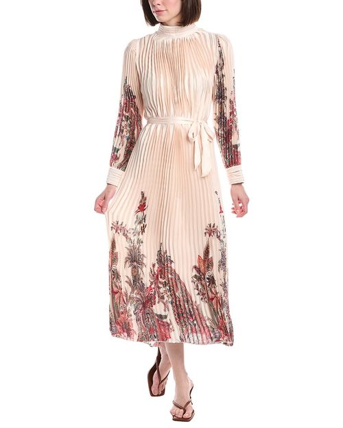 Boho Paisley Print Satin Pleated Midi Dress