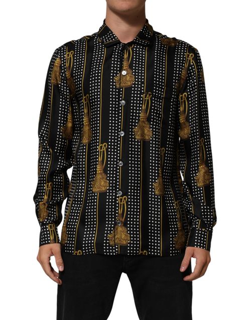 Dotted Tassel Silk Shirt — Black